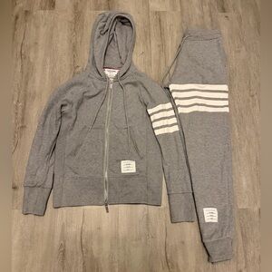 Thom Browne Tapered Striped Loopback Hoodie and Joggers Sz S